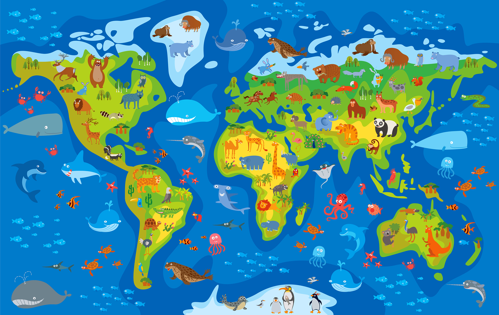 world map of animals
