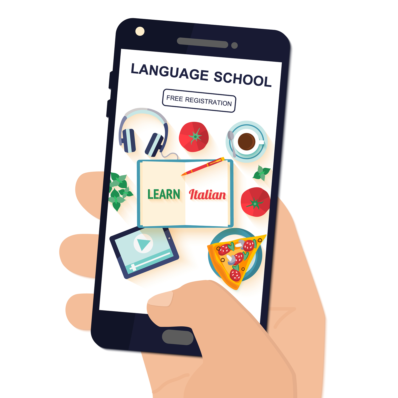 phone showing language learning app